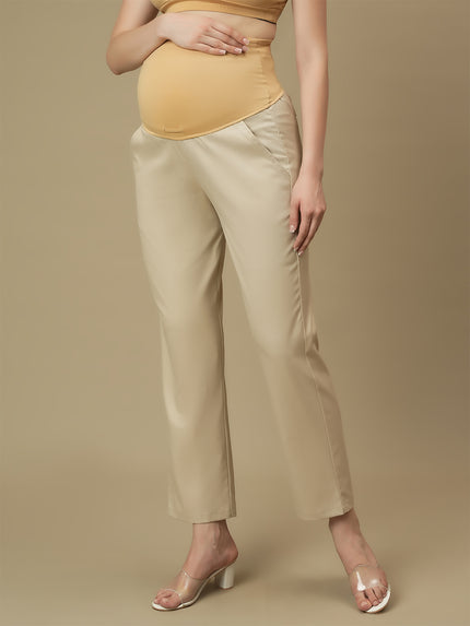 Beige Maternity Straight Trouser Pants