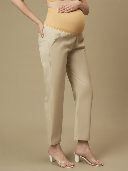 Beige Maternity Straight Trouser Pants