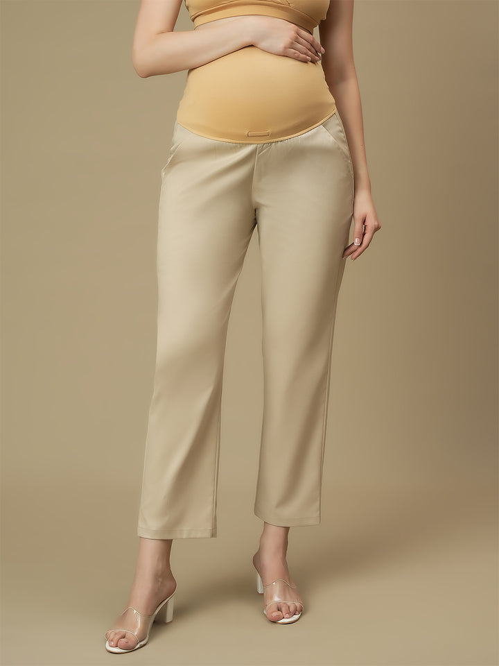 Beige Maternity Straight Trouser Pants