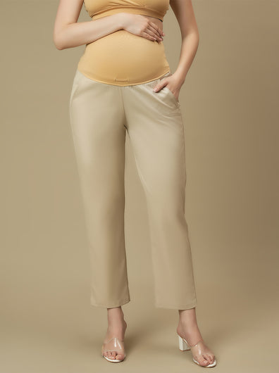 Beige Maternity Straight Trouser Pants