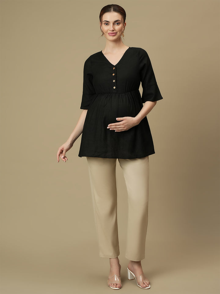 Beige Maternity Straight Trouser Pants