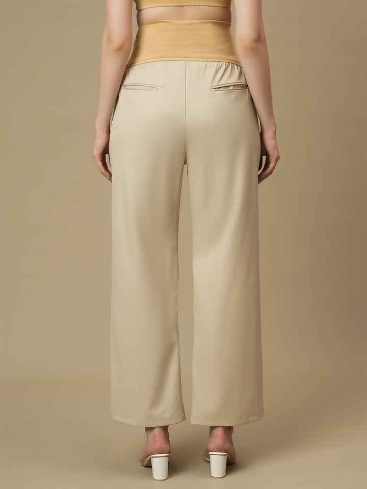 Beige Maternity Wide-leg Formal Trousers