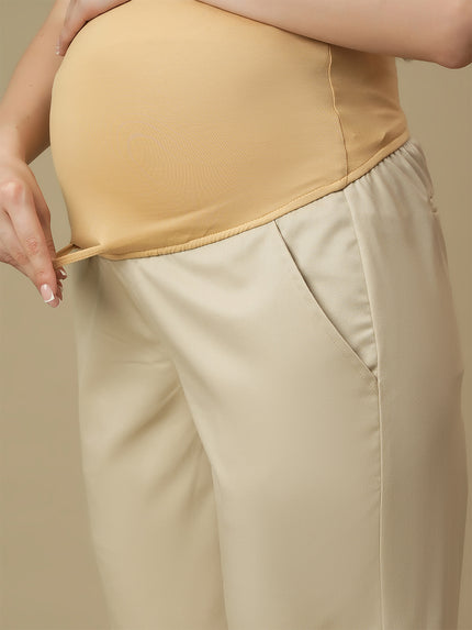 Beige Maternity Wide-leg Formal Trousers