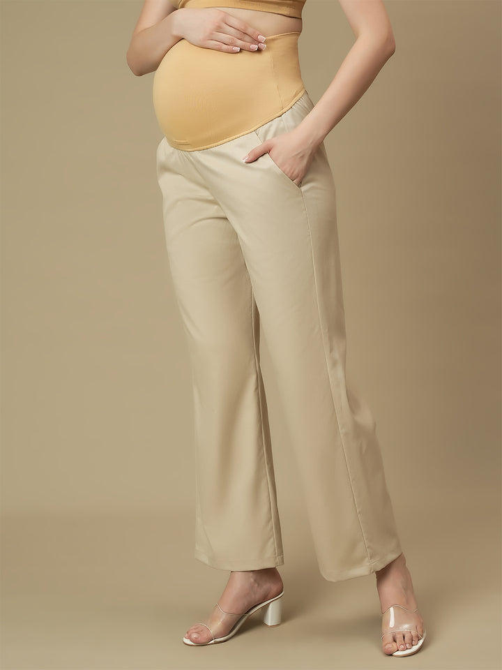 Beige Maternity Wide-leg Formal Trousers