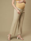 Beige Maternity Wide-leg Formal Trousers