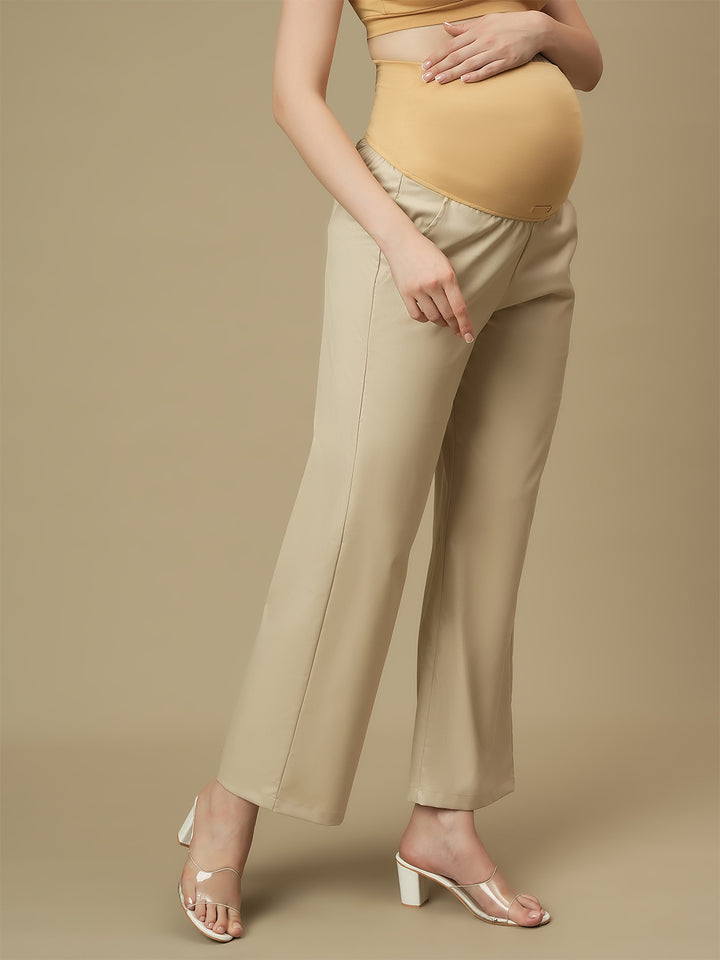 Beige Maternity Wide-leg Formal Trousers
