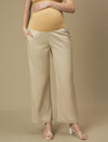 Beige Maternity Wide-leg Formal Trousers
