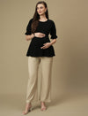 Beige Maternity Wide-leg Formal Trousers