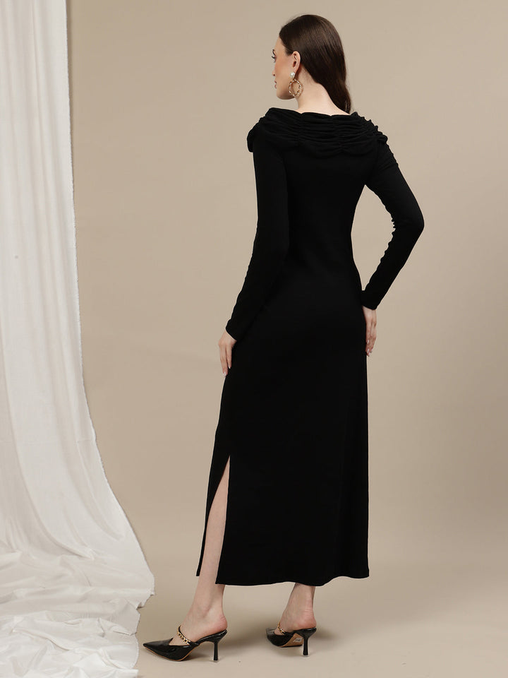 Boat Neck Maternity Bodycon Dress- Black