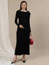 Boat Neck Maternity Bodycon Dress- Black