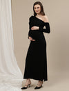 One-Shoulder Maternity Bodycon Dress- Black