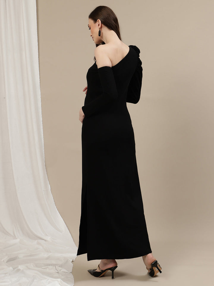 One-Shoulder Maternity Bodycon Dress- Black