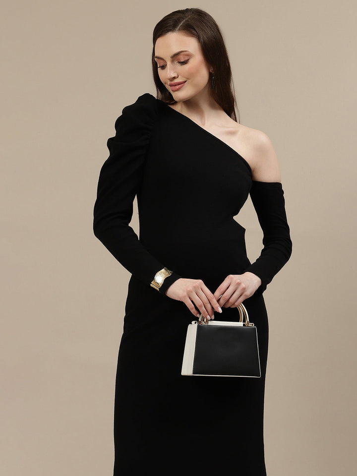 One-Shoulder Maternity Bodycon Dress- Black