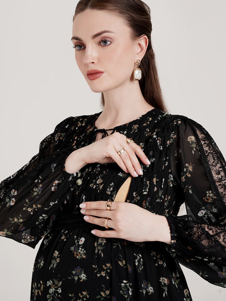 Black Chiffon Maternity Dress