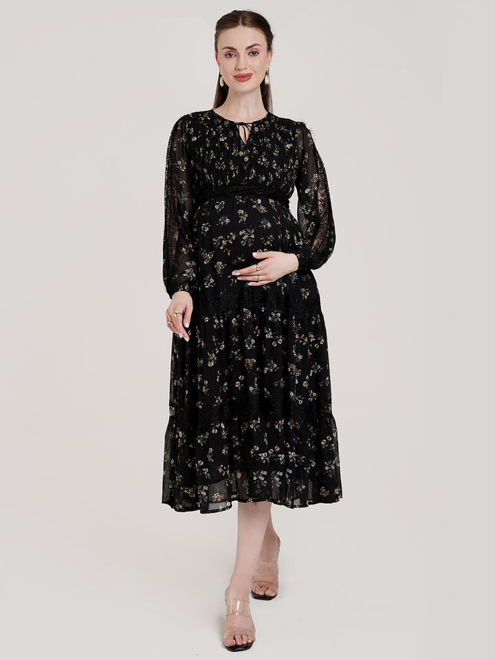 Black Chiffon Maternity Dress