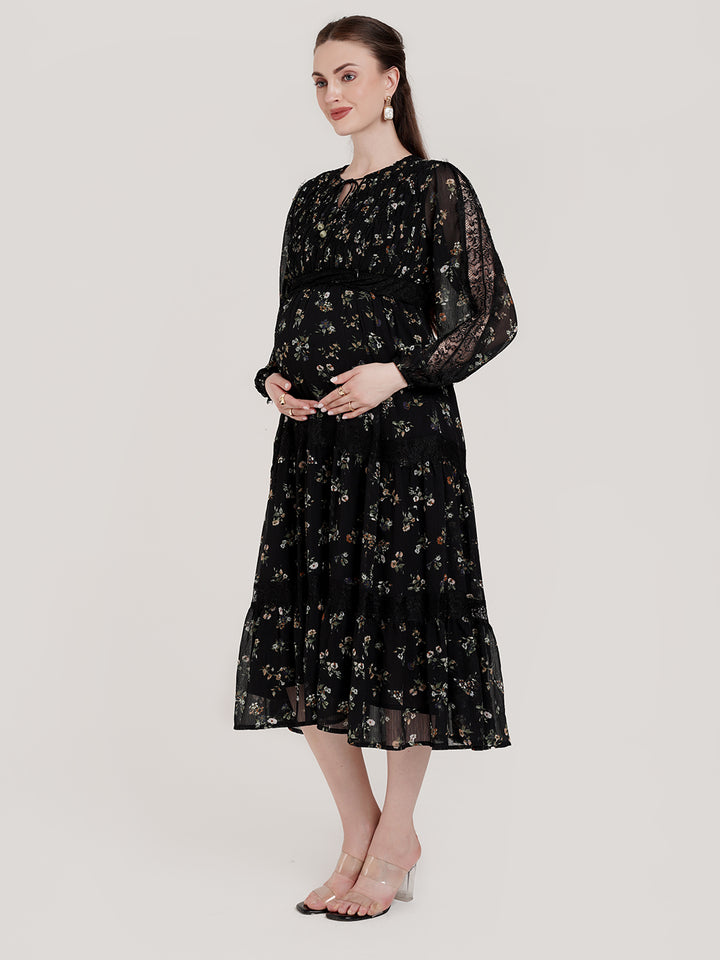 Black Chiffon Maternity Dress