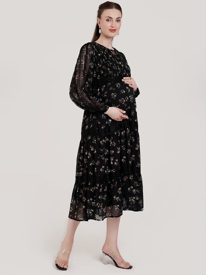 Black Chiffon Maternity Dress