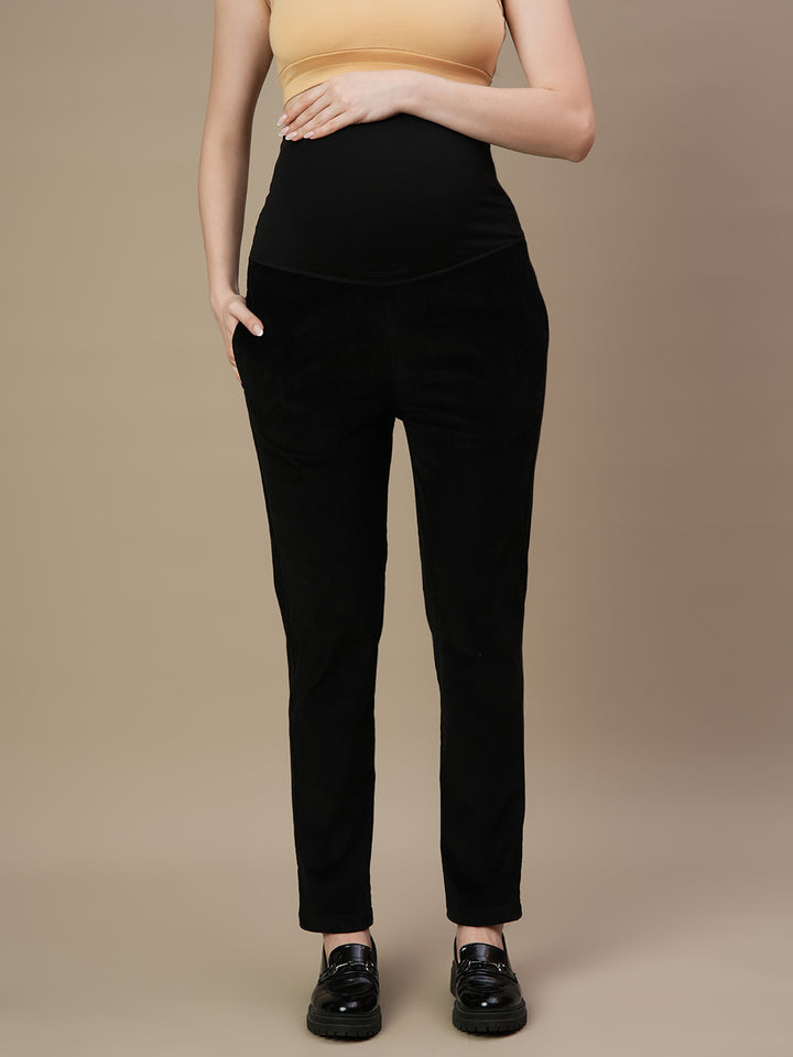 Black Corduroy Maternity Straight-fit Pants