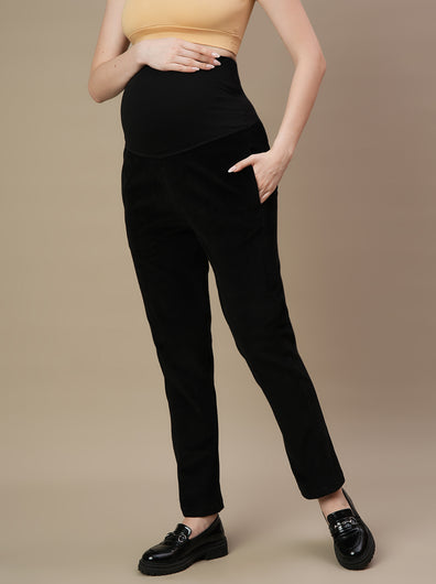 Black Corduroy Maternity Straight-fit Pants