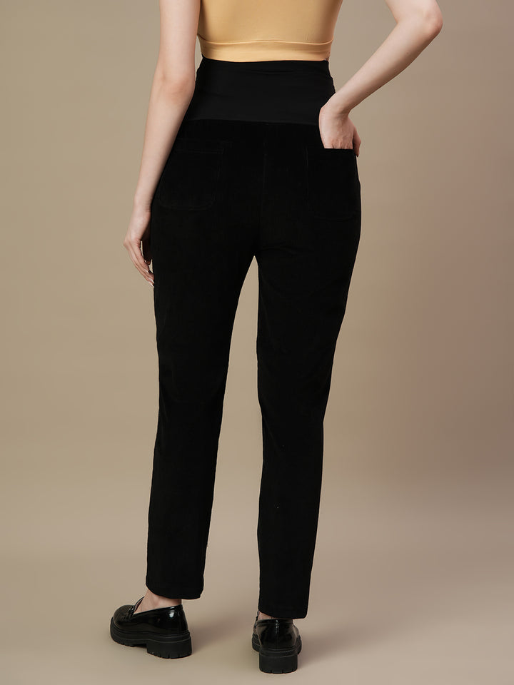 Black Corduroy Maternity Straight-fit Pants