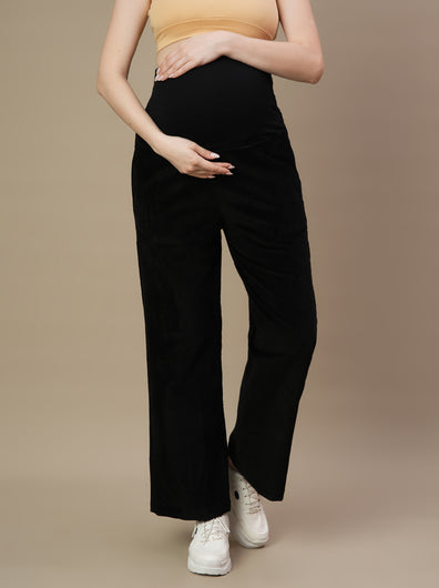 Black Corduroy Maternity Wide-Leg Pants