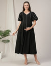 Maternity & Nursing Black Contrast Cotton Maxi Dress