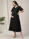 Maternity & Nursing Black Contrast Cotton Maxi Dress