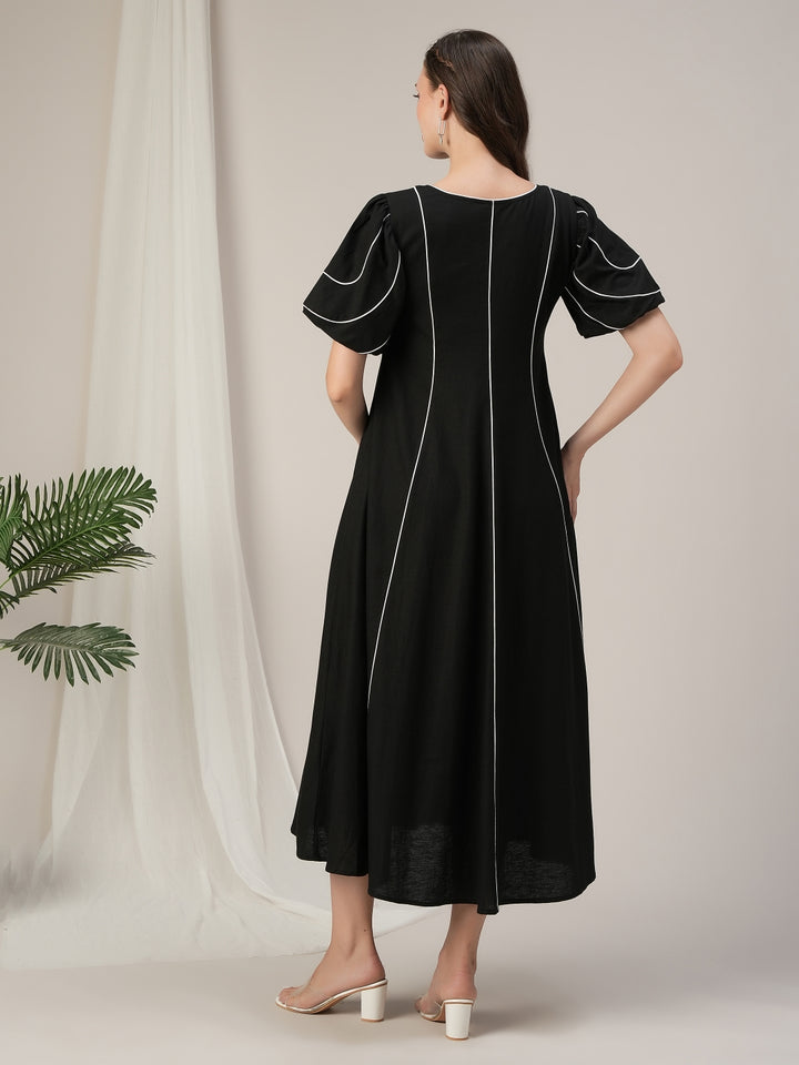 Maternity & Nursing Black Contrast Cotton Maxi Dress