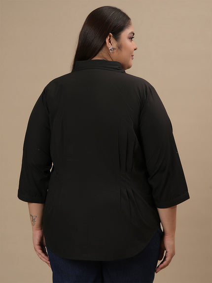 Black Cotton Plus Size Formal Top