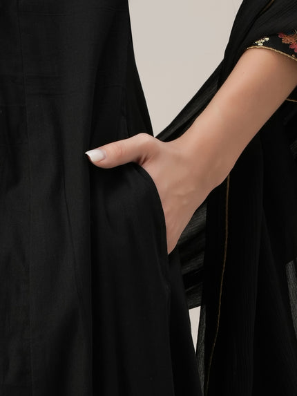 Black Embroidered Maternity & Nursing Kurta Set with Dupatta