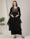 Black Embroidered Maternity & Nursing Kurta Set with Dupatta