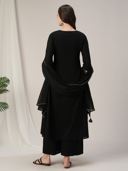 Black Embroidered Maternity & Nursing Kurta Set with Dupatta
