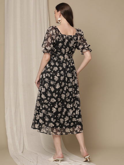 Black Flower Print Feeding Dress