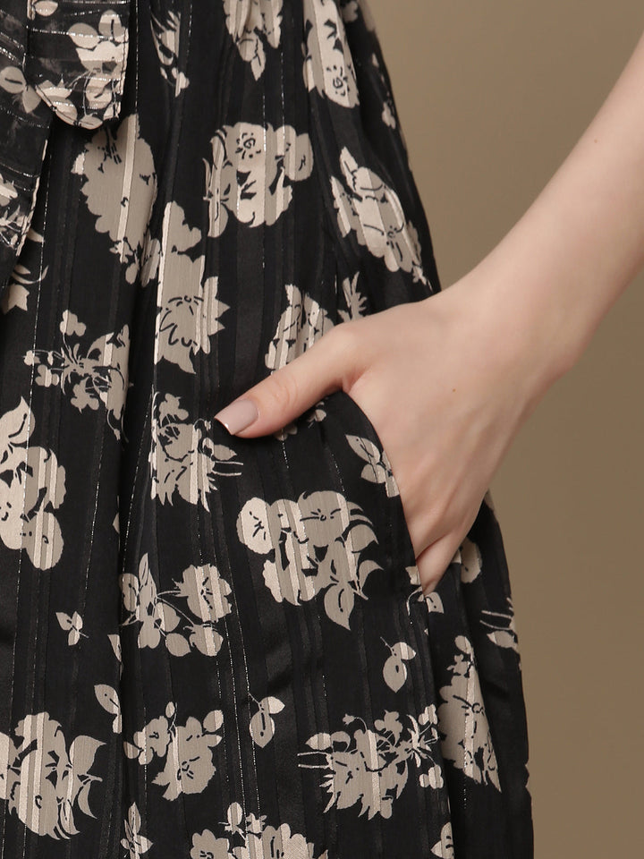 Black Flower Print Maternity Dress