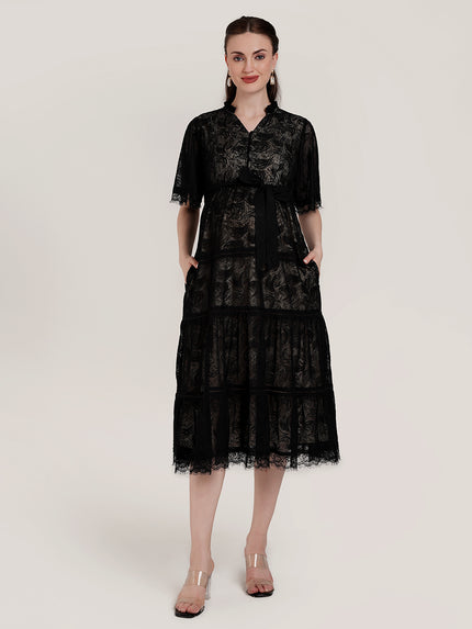 black lace maternity dress for Baby Shower Pregnancy Photo Session Dress Photo Prop YD260707 12 / Black color have for any expecting mama looking to feel beautiful and confident Black Lace Overlay Long Sleeve
