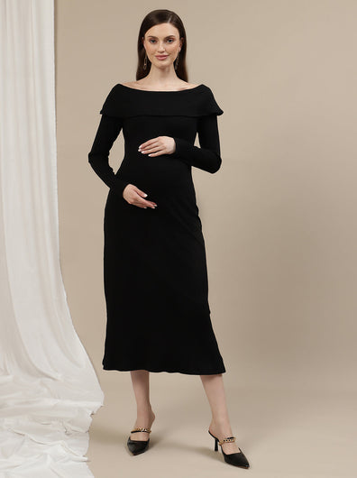 Maternity Bodycon Fitted Dress- Black