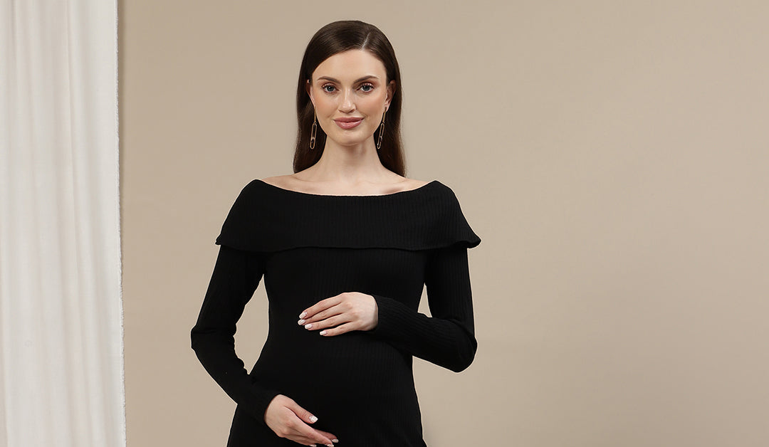 Maternity Bodycon Fitted Dress- Black