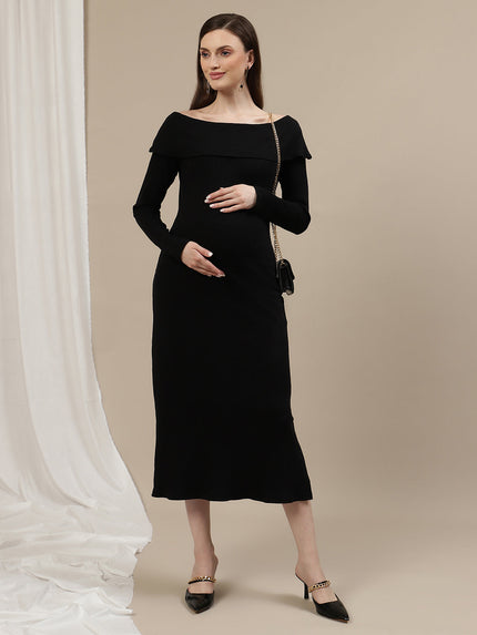 Maternity Bodycon Fitted Dress- Black Maternity Bodycon Fitted Dress- Black