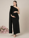 Maternity Black Bodycon Gown with Detachable Train and Sleeves