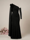 Maternity Black Bodycon Gown with Detachable Train and Sleeves