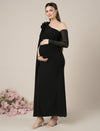 Maternity Black Bodycon Gown with Detachable Train and Sleeves