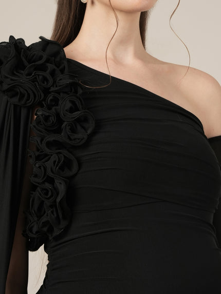 Maternity Black Bodycon Gown with Detachable Train and Sleeves