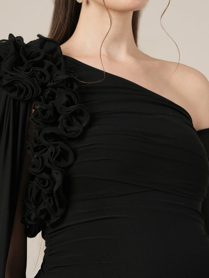 Maternity Black Bodycon Gown with Detachable Train and Sleeves