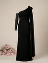 Maternity Black Bodycon Gown with Detachable Train and Sleeves