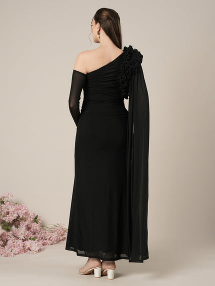 Maternity Black Bodycon Gown with Detachable Train and Sleeves