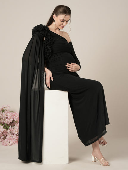 Black Baby Shower Maternity Shoot Bodycon Gown with Detachable Sleeve