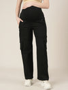 Black Maternity Cotton Cargo Pants