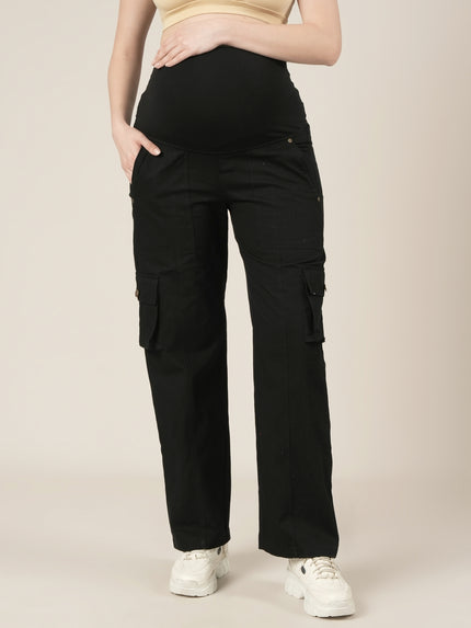 Black Maternity Cotton Cargo Pants