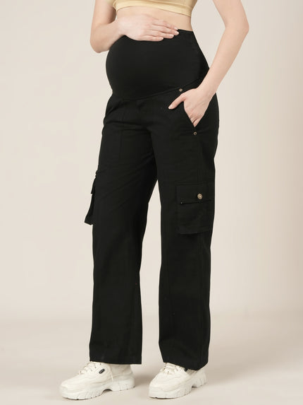 Black Maternity Cotton Cargo Pants