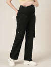 Black Maternity Cotton Cargo Pants